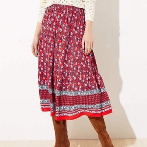 LOFT tiered floral border midi skirt